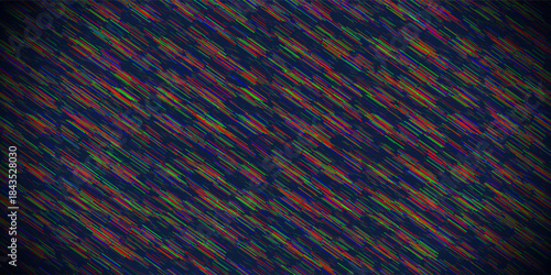 Abstract background with colorful glitch effect from pixels on dark screen. Digital Pixel color RGB noise error video frames. TV, VHS effect concept.