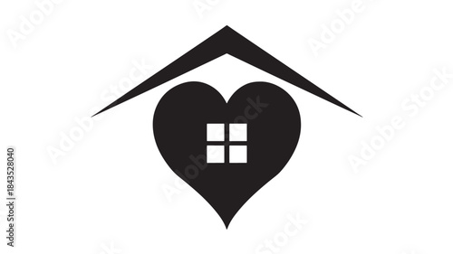 A heart shaped house icon with a window ideal for design on transparent background silhouette
