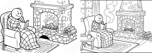 A person finds warmth and solace reading by the crackling fireplace during winter