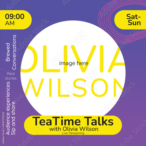 Minimal Morning Talk square Podcast cover with gradient background, clean typography, and professional design. Perfect for lifestyle, motivational, or talk-show podcasts. Editable EPS file included.