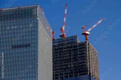 Tokyo Japan: A new building under construction in the Marunouchi area.
