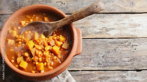 Wallpaper Mural Hot healthy vegetable soup with corn and corn flakes served in a bowl on a wooden spoon for lunch Torontodigital.ca