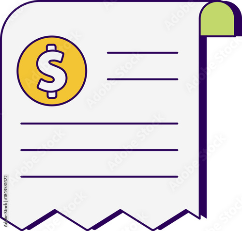 Financial Receipt Icon with Dollar Coin Illustration for Business Transactions