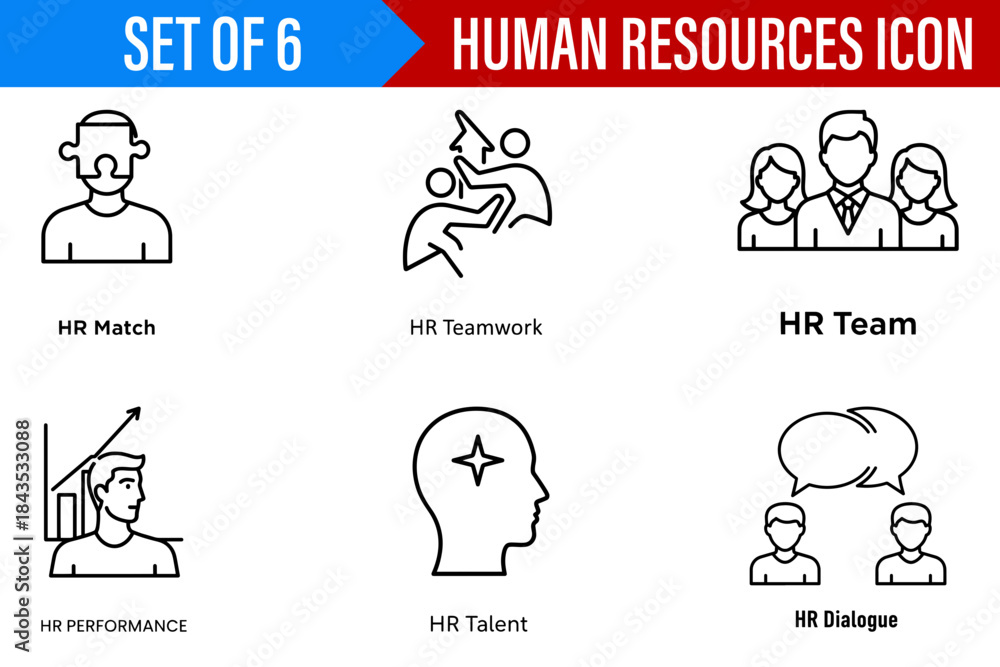 Fototapeta premium Human resources hr management teamwork team performance talent match dialogue icons set vector illustration