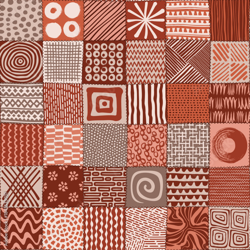 Line Doodle Seamless Pattern 95 - Maximalist Patchwork Terracotta