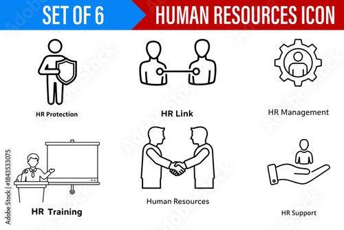 Human resources icon set management training support protection link teamwork collaboration employee hr skills