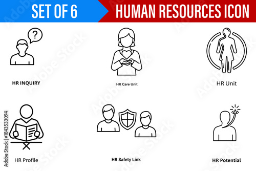 Human resources icon set hr inquiry care unit safety link profile potential management organization team work