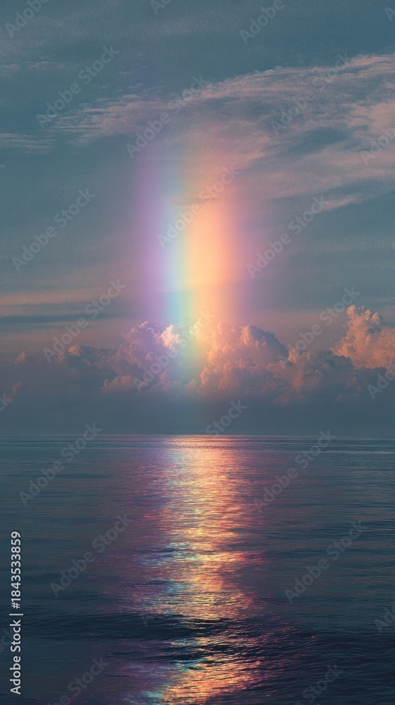 Fototapeta premium Rainbow over water at sunset