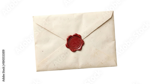Old vintage envelope with a red wax seal isolated PNG with Transparent Background