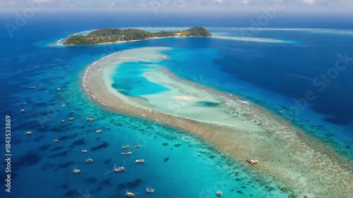 Wallpaper Mural Aerial panoramic view of a tropical Australian island landscape featuring blue ocean, coastline, sand beach, and summer sky Torontodigital.ca