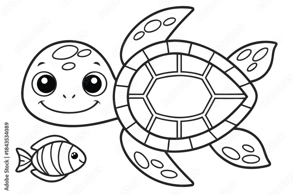 Obraz premium Sea Turtle Underwater Animal Coloring Page for Kids Black and White Outline