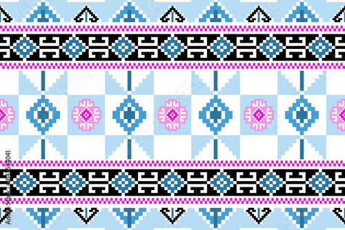 Pixel, Pastel Geometric Floral Tile Seamless Pattern for carpet, print, wrap, decorative, illustration, Fabric, Wallpaper, Ceramics. 