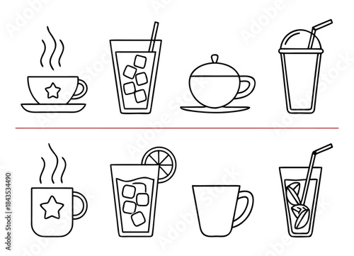 Hot and cold drinks icons tea coffee juice