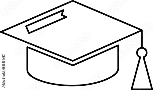 Graduation cap drawing, academic symbol, mortarboard sketch, black and white illustration, tassel detail, student success icon, education ceremony