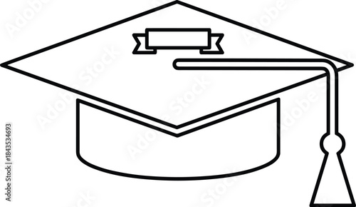 Graduation cap illustration, academic achievement symbol, mortarboard drawing, black and white sketch, education icon, student success, ceremony hatceremony hat, tassel detail