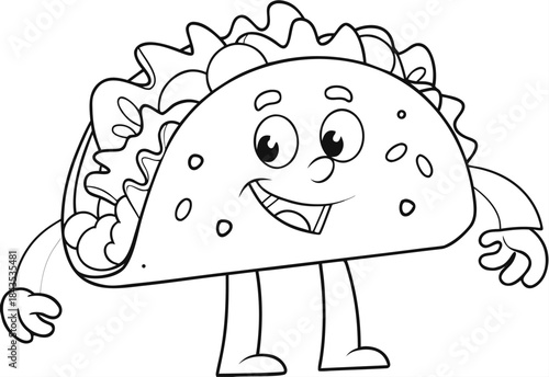 Happy taco cartoon character coloring page fun