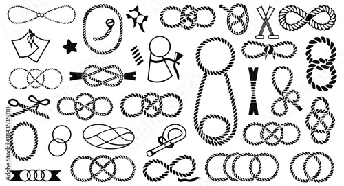 Nautical rope knot collection vector graphic assortment of maritime fasteners