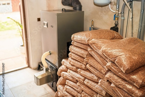 Bild auf Leinwand Large stock of pellet central heating fuel