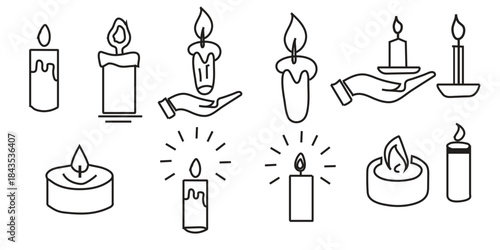 Collection of various candles and candle illustrations