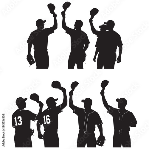 Baseball Players Raising Caps in Celebration Silhouette for Team Sports and Victory Illustration
