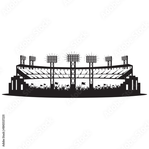 Stadium Silhouette with Floodlights and Cheering Crowd for Sports and Event Illustration