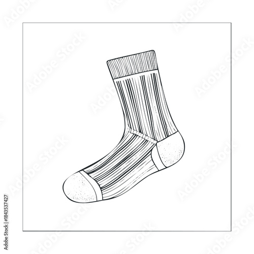 Classic monochrome line drawing of a comfortable striped ankle sock, suitable for casual wear promotions, fashion accessory guides, and garment industry presentations.