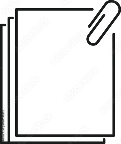 Minimal document stack icon with paperclip symbol representing files, paperwork, office organization, attachments, notes, and professional document management for digital design projects