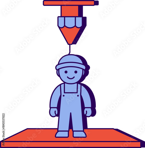 3d printer creating cartoon character worker robot manufacturing innovation concept