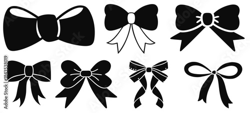 Ribbon bow icon set. Gift, present design elements. Holiday decoration concept. Vector illustration.