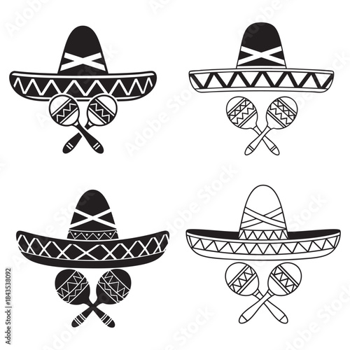 Sombrero Hats with Maracas Silhouette Set for Mexican Fiesta and Cinco de Mayo Celebration