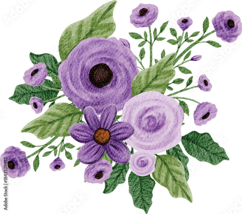 purple flowers arrangement watercolor
