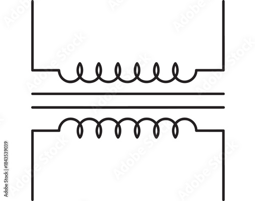 Electrical transformer symbol illustration two coils with lines on transparent background silhouette