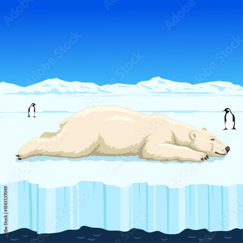 The polar bear is lying