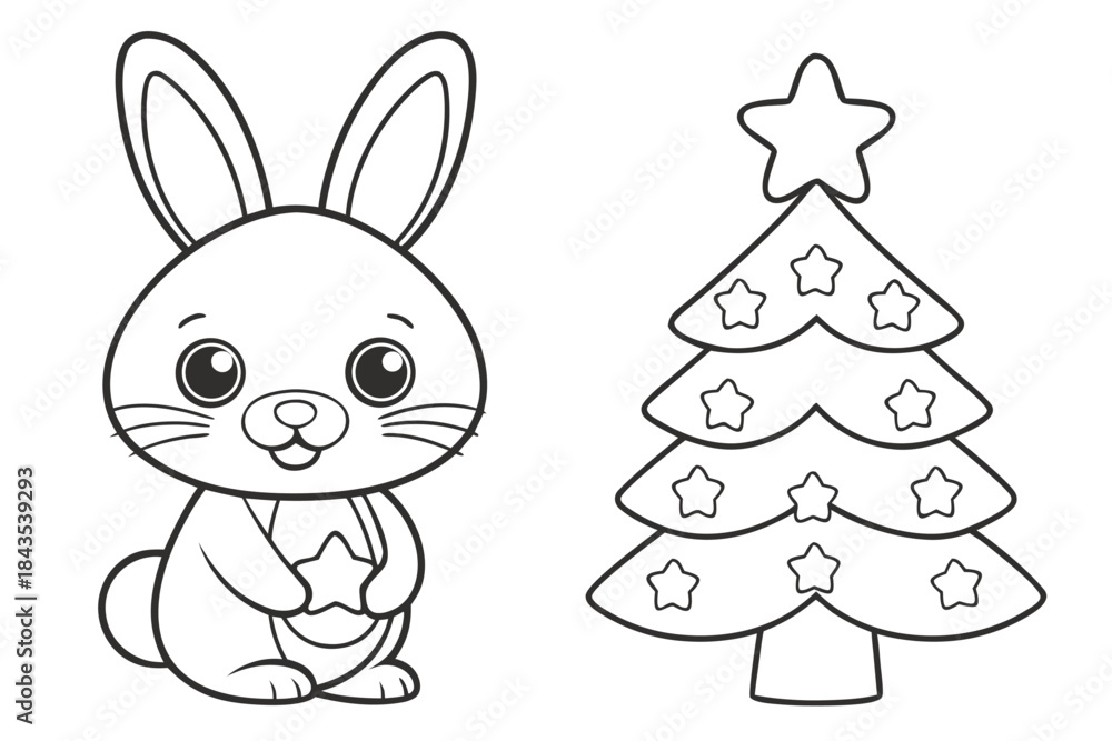 Obraz premium Adorable Bunny Rabbit Character Coloring Page, Cute Animal Outline Vector for Kids Activity Sheets