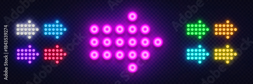 A creative neon arrow built from glowing dots forming a clear directional symbol. The playful style adds energy and works well for digital interfaces or modern visuals.