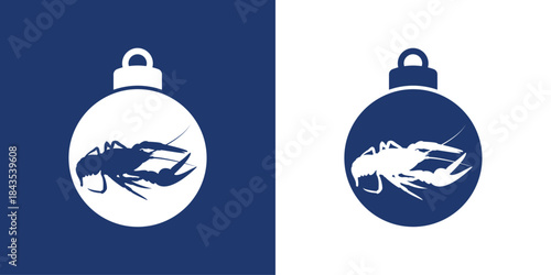 Logo nautical. Silueta de bola de navidad con bogavante para tarjetas y felicitaciones de Navidad