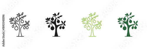 Olive Tree Line And Solid Icon Set. Agriculture, Olive Oil Production, And Mediterranean Symbol Collection. Natural And Organic Farming Representation. Isolated Vector Illustration
