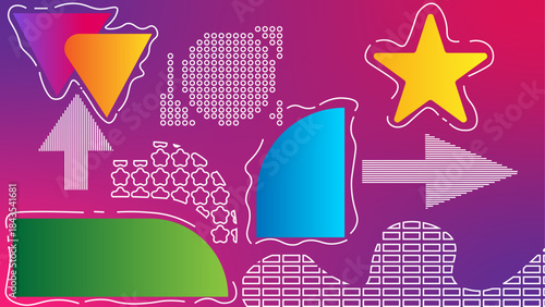 Neon Geometric Icons Pattern on Purple Gradient Background