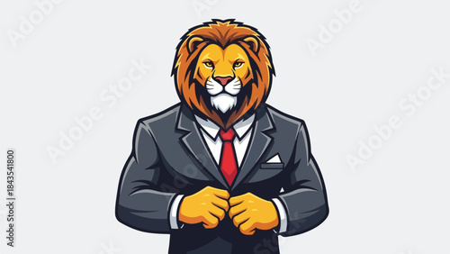 Lion CEO Mascot Leadership Flat Vector