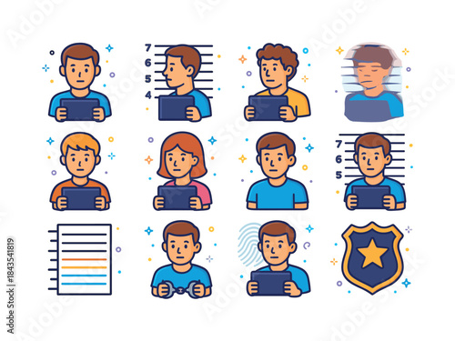 Colorful Criminal Icons. Criminal mugshot variations. Colorful i