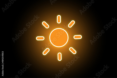 Warm Yellow Neon Sun Icon on Dark Background