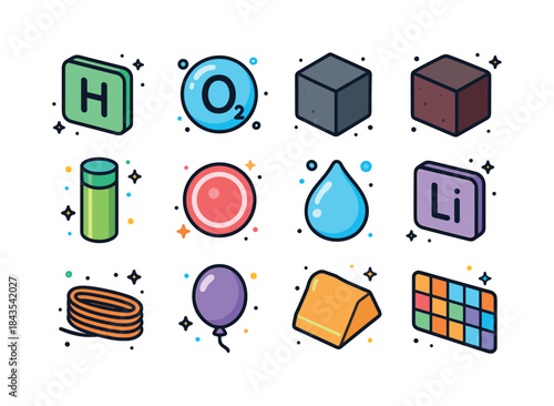 Periodic Elements Icons. Periodic Elements. Colorful isometric v
