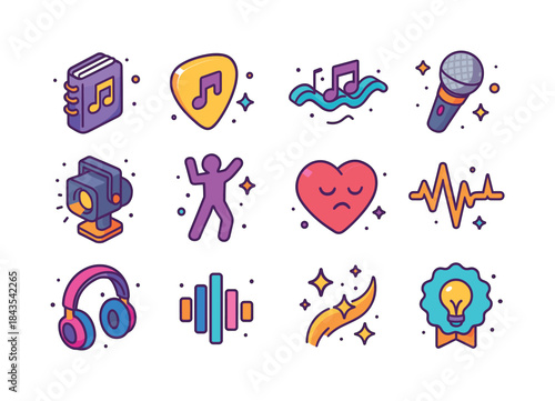 Musical Icon Extravaganza. Music Expression. Colorful isometric