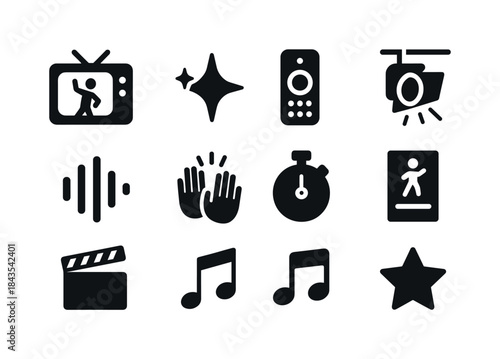 TV Dance Show Icons. TV Dance Shows. Solid icon set of TV Dance
