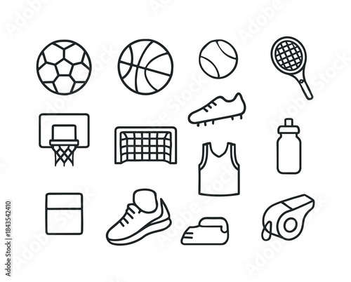 Sports Gear Icons. Sports Gear. Line icon set of Sports Gear: so