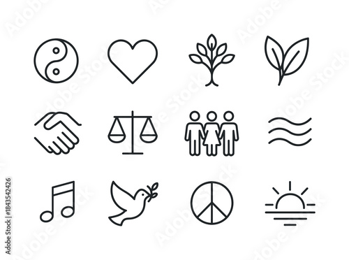Harmony Icon Set. Harmony. Line icon set of Harmony: yin yang, h