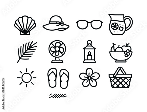 Summer Icon Set. Summer home decor. Line icon set of summer home