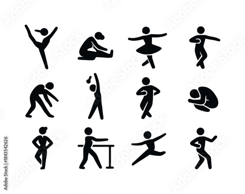 Dance Practice Icons. Solo practice. Solid icon set of solo prac