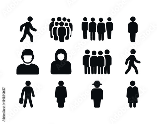 Urban Crowd Silhouettes. Urban crowd. Solid icon set of urban cr