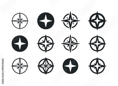 Compass Logo Variations. Adventure seeking. Icon set. Set Logo o